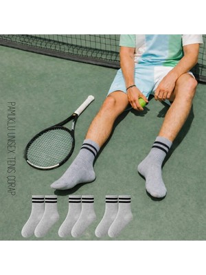 Kral Socks Lüx Kral Erkek Kadın (3 Çift) Çizgili Kolej Tenis Çorabı Pamuklu Terletmez Çorap