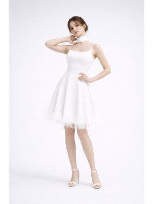 HOX'S Katniss | İnce Askılı Mini Kloş Mezuniyet Elbisesi - Beyaz