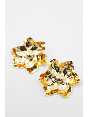 Royaleks Metal Çiçek Küpe - Altın