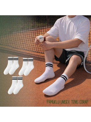 Kral Socks  Erkek Kadın (3 Çift) Çizgili Kolej Tenis Çorabı Pamuklu Terletmez Çorap