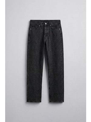 Abluka Online Erkek Desenli Baggy Fit Jean Siyah