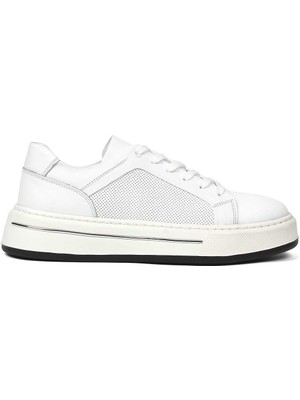 Celal Gültekin Erkek Beyaz Baskılı Bağcıklı Kalın Tabanlı Deri Sneaker