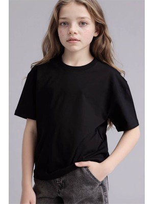 Defacto Relax Fıt Siyah Kız Çocuk T-Shirt D9099A8/BK81