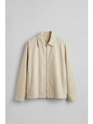 Abluka Online Erkek Oversize Keten Dokulu Astarlı Fermuarlı Gömlek Ceket Bej