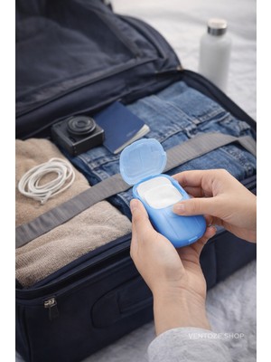 Ventoze 20'li Pratik Kağıt Sabun Seti - Taşınabilir Hijyenik Seyahat Sabunu ve Çanta Boy Sabunluk