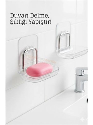 MiraLive Yapışkanlı Sabunluk – Su Giderli, Katı Sabun Kutusu, 13 x 9 cm