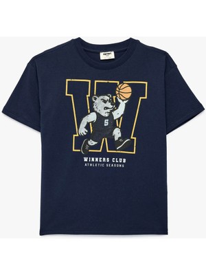 Koton Baskılı Oversize Lacivert Erkek Çocuk T-Shirt 6SKB10299TK