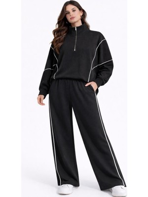 CGA Kadın Spor Takım Dik Yaka Fermuarlı Garnili Sweat-Eşofman Takım