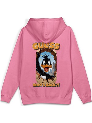Overoz Daffy Duck Sırt Baskılı Kapüşonlu Yarı Oversize Unisex Sweatshirt Hoodie 1393
