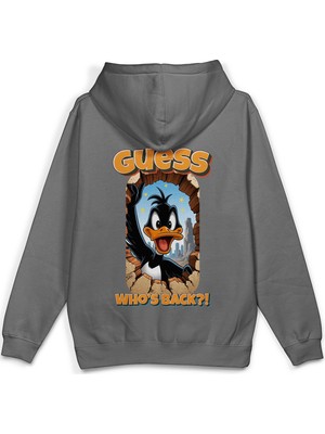 Overoz Daffy Duck Sırt Baskılı Kapüşonlu Yarı Oversize Unisex Sweatshirt Hoodie 1393