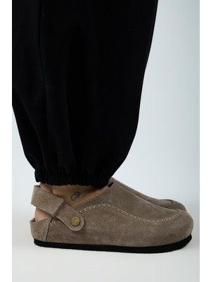 Manijero Yalena Kadın Hakiki Deri Düz Arkadan Bantlı Sabo Vizon Sandalet