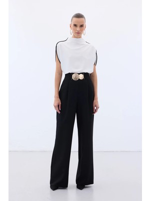 Sateen Aksesuarlı Pantolon - Siyah