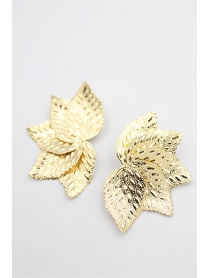 Royaleks Metal Yaprak Küpe - Altın