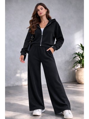 CGA Kadın Kapşonlu Fermuarlı Takım Kapşonlu Fermuarlı Palazzo Eşofmanlı Selanik Takım