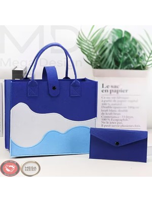 Mega Design Yeni Sezon Dalga Desenli Keçe El Çantası ve Cüzdan Kombini ( 2'li Set )