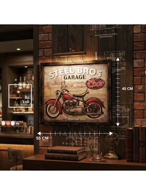 İki Yedi Konsept Stebro Vintage Motosiklet Metal Kabartmalı Duvar Tablosu 55X45 Retro Garaj Ofis Dekoru Genç Odası