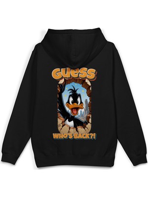 Overoz Daffy Duck Sırt Baskılı Kapüşonlu Yarı Oversize Unisex Sweatshirt Hoodie 1393
