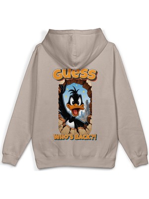 Overoz Daffy Duck Sırt Baskılı Kapüşonlu Yarı Oversize Unisex Sweatshirt Hoodie 1393