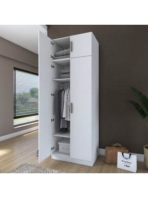 Rani BA211 Gardırop 4 Kapaklı 2 Raflı 1 Askılı Elbise Dolabı Beyaz