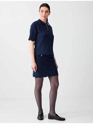 Jimmy Key Lacivert Normal Bel Dokulu Triko Mini Etek