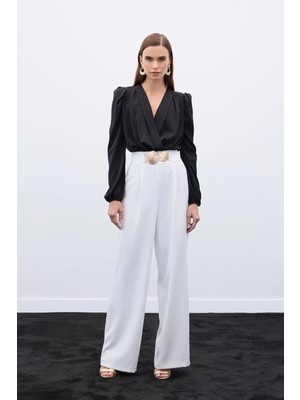 Sateen Aksesuarlı Pantolon - Ekru