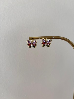 Marsel Özel Seri Kelebek Renkli Kristal Taşlı Xp Klipsli Gold Küpe