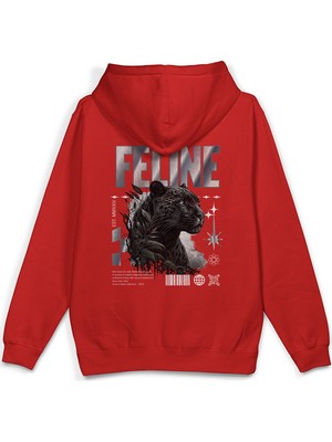 Overoz Feline Leopard Leopar Sırt Baskılı Kapüşonlu Yarı Oversize Unisex Sweatshirt Hoodie 1401