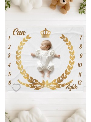 Lilabio %100 Pamuk Isme Özel Bebek Fotoğraf Çekim Anı Örtüsü (120X100 Cm) Sarı Çelenk