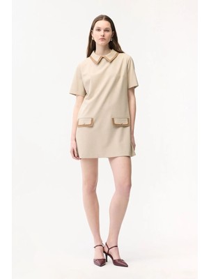 Adl Süet Detaylı Elbise Bej 12446356000