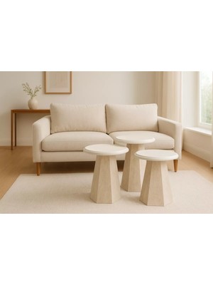 Levent Mobilya ve Aksesuar Prizma Zigon Sehpa, Traverten-Ekru