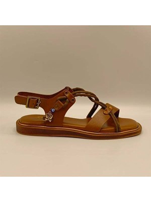 Ametist Belen Kahverengi Deri Düz Kadın  Sandalet