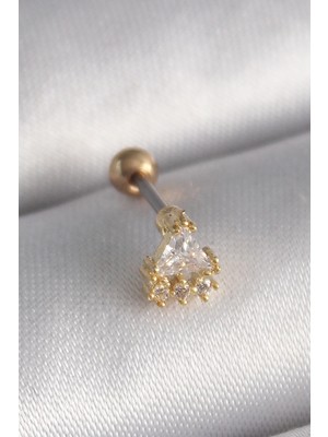 Epilons Mey Ithalat® 316L Çelik Gold Renk Üçgen Zirkon Taşlı Tragus Piercing