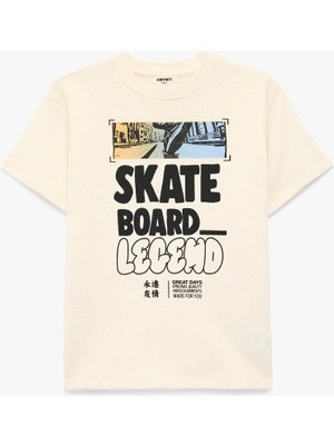 Koton Baskılı Pamuklu Ekru Erkek Çocuk T-Shirt 6SKB10231TK