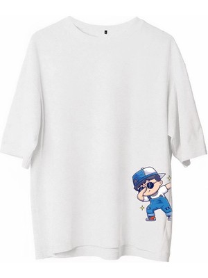 Glam Love Bisiklet Yaka Baskılı Oversize T-Shirt - Beyaz -