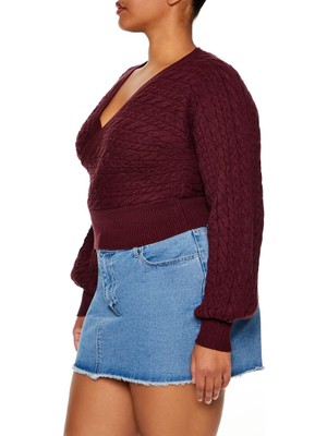 F21 Plus Size Kruvaze Yaka Kazak