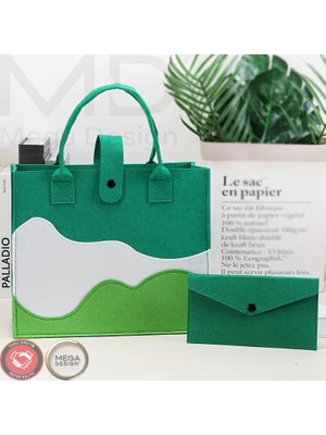 Mega Design Yeni Sezon Dalga Desenli Keçe El Çantası ve Cüzdan Kombini ( 2'li Set )