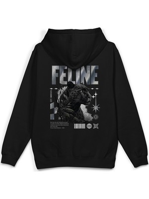 Overoz Feline Leopard Leopar Sırt Baskılı Kapüşonlu Yarı Oversize Unisex Sweatshirt Hoodie 1401