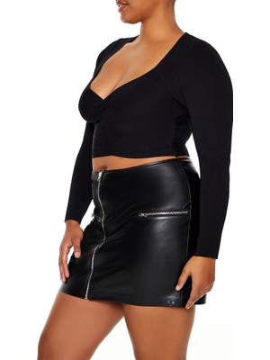 F21 Plus Size Kruvaze Yaka Bluz