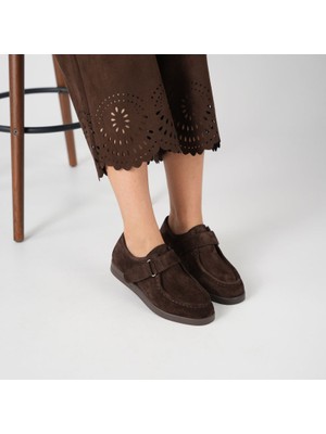 Ametist Alba Acı Kahve Hakiki Deri Süet Kadın Günlük Ayakkabı • Hafif Termo Taban, Ayarlanabilir Cırtlı Bant