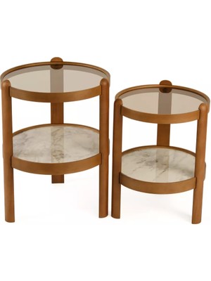 Levent Mobilya ve Aksesuar Swing 2’li Zigon Sehpa Camlı Çap 40CM