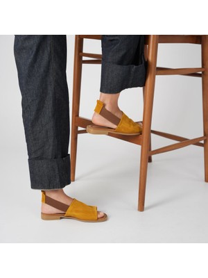 Ametist Bellini Hardal Süet Deri Kadın Sandalet  Rahat ve Şık Tasarım