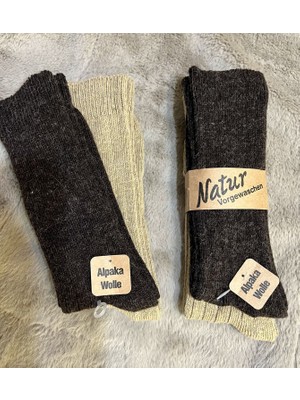Belirtilmemiş Unisex 2'li Alpaka Yünlü Kalın Yıkamalı Yumuşak Doğal Kışlık Yün Çorap 2 Çift