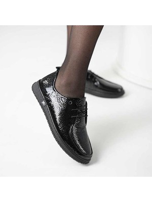 Ametist Ariss Siyah Fasulye Desen Gerçek Deri Kadın Günlük Ayakkabı – Hafif Esnek Kauçuk Taban