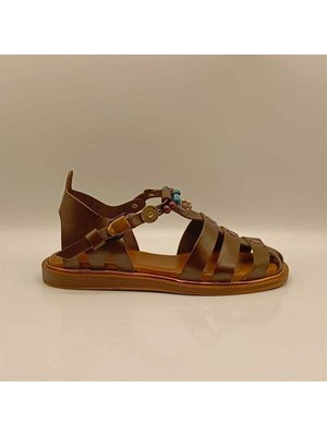 Ametist Cali Kahverengi Deri Düz Kadın Sandalet