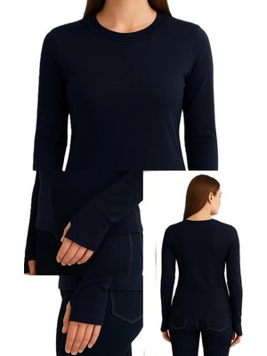 Hayalet Modal Pamuk Kumaş Parmak Geçirmeli Bisiklet Yaka Body