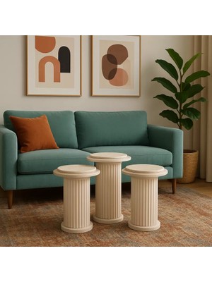 Levent Mobilya ve Aksesuar Bohem Ece Zigon Sehpa, Ekru-Traverten