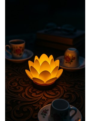 Lotus Çiçeği Tasarım Pilli LED Mum | Dekoratif Meditasyon Ambiyans Mumluk | Gece Lambası (MUS3D)