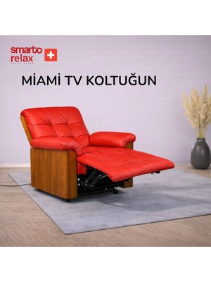 Smarto Relax Tv Koltuğu – Miami Serisi, Elektrikli Masaj & Isıtma, Hız/timer Ayarlı, USB  Şarj, , Deri, Doğal Ahşap Panel, Ergonomik Baba Koltuğu