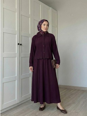 Foremia Omuz Pile Detay Etekli Takım-Bordo -