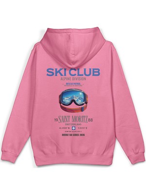 Overoz Ski Club Kayak Snowboard Baskılı Kapüşonlu Yarı Oversize Sweatshirt Hoodie 1409